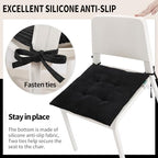 Office Stacking Chair Cushions 4 Pack, Corduroy High Density Foam Kitchen Seat Cushions with Ties, Square 17" x 17" Indoor Non-Slip Dining Chair Pads, Black, 4pcs - Image 4