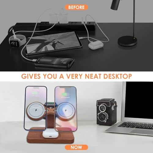 Wood Dual Phone Charging Station Compatible with Magsafe Charger - Image 4