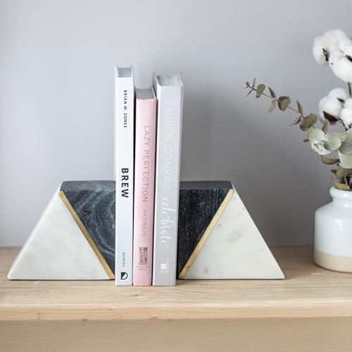 Cork & Mill Marble Bookends with Gold Brass, Grey and White, Set of 2 - Image 6
