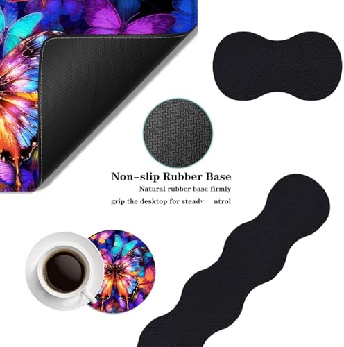 Mouse Pad,Large Desk Mat Set, 4in1 XL Mousepad + Keyboard Wrist Rest+Mouse Wrist Rest+Coaster with Ergonomic Desk Pad for Home Office Table Computer Cover -Colorful Butterfly - Image 2