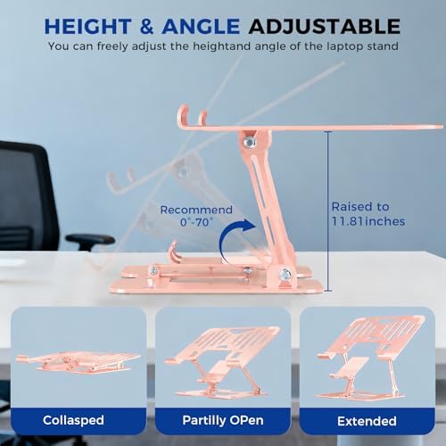 Ergonomic 2-in-1 Laptop Phone Stand for Desk, Pink Laptop Stand Adjustable Riser, Sturdy and Portable, Fits All Laptops and Phone (Pink) - Image 3