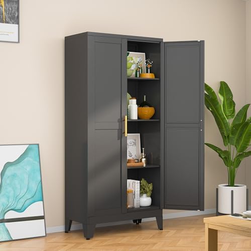 Black Kitchen Pantry Cabinets, 48" Metal Storage Cabinet for Office by RISTERN