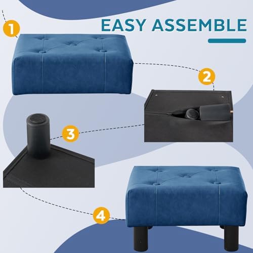 Small Foot Stool Ottoman, Faux Leather Footstool Ottoman Foot Rest for Couch, Rectangle Footstools and Ottomans Small for Living Room, Entryway and Bedroom (Blue) - Image 5