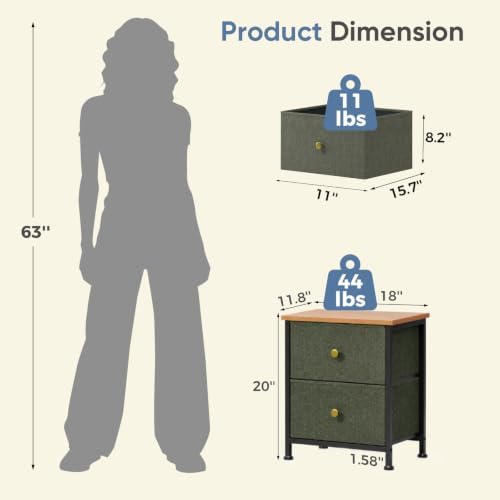 DUMOS Nightstand Set of 2, Bedroom Bedside Table with Storage - Image 3
