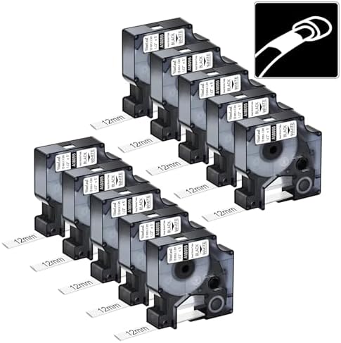 10PK Replace for DYMO Rhino Tape 18055 12mm Black on White Heat Shrink Tube by NineLeaf
