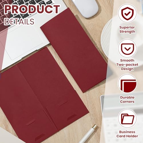 Henoyso 50 Pcs 4 x 9 Inch Mini Presentation Folders 2 Pocket, Dark Red - Image 3