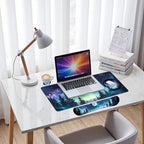 Moon Night Desk Mat Set Forest Aurora Sky Large Mouse Pad with Wrist Rest 4in1 Desk Mat for Desktop Ergonomic Computer Desk Arm Wrist Anti-Slip Computer Mouse Pad Home Office Gaming - Image 7
