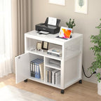 Unikito Rolling File Cabinet Lateral Office Filing Cabinets with Socket and USB Charging Port, Modern Printer Stand on Wheels, Printer Cabinet with Door and Open Storage, Lockable, White - Image 2