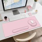 Mouse Pad Desk Pad Protector, Keyboard Wrist Rest + Mouse Pad Wrist Rest +Coaster, Large Gaming Pad for Computer Keyboard Laptop, XXL Desk Mat Writing Pad for Office and Home, Pink - Image 3