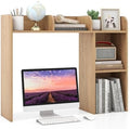 LDAILY Desktop Shelf, Multipurpose Wood Desk Hutch for Max 27" Computer Monitor, Countertop Storage Hutch with 5 Shelves, 3 Tier Desktop Display Rack for Dorm Office Home (Natural) by LDAILY