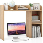 LDAILY Desktop Shelf, Multipurpose Wood Desk Hutch for Max 27" Computer Monitor, Countertop Storage Hutch with 5 Shelves, 3 Tier Desktop Display Rack for Dorm Office Home (Natural) by LDAILY