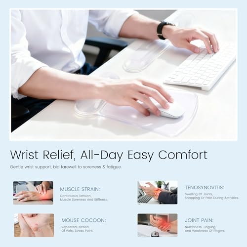 Ospelelf Clear Mouse Pad with Wrist Rest and Ergonomic Gel Keyboard Hand Wrist Set, Support for Typing Gaming, Relieve Wrist Pain, Cool & Easy to Clean, for Office, Programmer, Home Computer Use - Image 2
