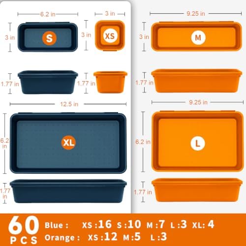 Tool Box Organizer Tray, 60 PCS & 5 Sizes, Blue and Orange - Image 2