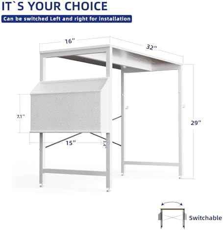 Pamray 32 Inch Computer Desk Small Spaces Desk with Storage Bag for Bedroom Writing and Home Office Work Small Study Desk Table White - Image 3