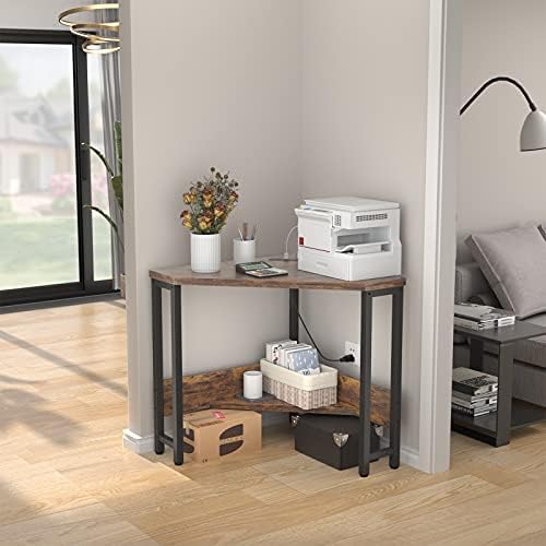 Armocity Corner Small Desk with Outlets Corner Table for Small Space Industrial Computer Desk with USB Ports Triangle Desk with Storage for Home Office, Workstation, Living Room, Bedroom, Rustic - Image 6