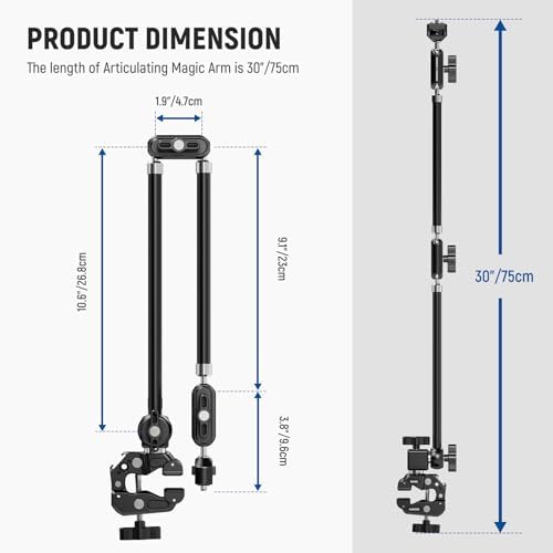 NEEWER 30" Articulating Magic Arm with Desk Super Clamp/Action Cam Mount/Phone Holder, Overhead Camera Mic Boom Stand, Compatible with GoPro iPhone DSLR Webcam Microphone Video Recording, UA056 - Image 3