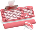Pink Wireless Keyboard and Mouse Combo with Soft Wrist Rest & Phone Holder by Emetok
