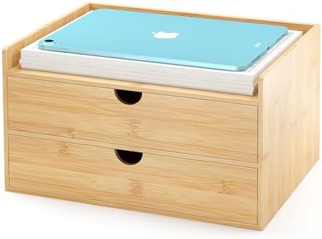 Wisuce Bamboo Desk Drawer Organizer, 2 Drawer Desktop Organizer with Drawers Tabletop Storage Organization Box for Office Home Toiletries Supplies Vanity, No Assembly Required by Wisuce