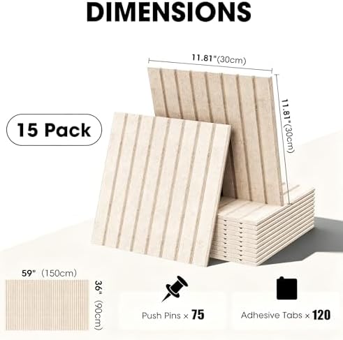 Large Cork Board for Walls 59" x 36",15 Pack 12"X12"Felt Bulletin Board Tiles with 120 Adhesive Tabs,Cork Board Alternative for Office Decor, Push Pin Board Wall Organizer-Oatmeal - Image 3
