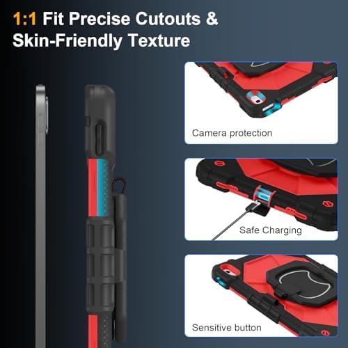 Case for iPad (A16) 11th/10th Generation 11/10.9 Inch 2025/2022, Ubearkk for iPad a16 case with Screen Protector, 360 Degree Rotating Stand Shoulder Strap Pencil Holder,Black Red - Image 5