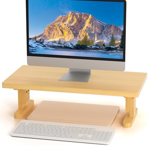 Bamboo Monitor Stand Riser for Desk with 4-Level Height Adjustment by Unknown