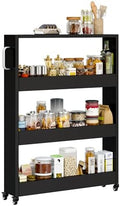 Slim Storage Cart, Lightweight 4 Tier Metal Rolling Utility Kitchen Cart on Wheels, Mobile Storage Shelving Unit Organizer for Bathroom Laundry Office Narrow Places (4 Tier-Black, 6" D) by Qiaoxuan