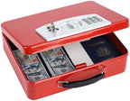 KYODOLED Red Safe Box with Digital Keypad Lock, Lock Box with Code for Personal Items, Metal Security Box for Cash, Passport, Jewelry, Ideal for Home, Office, Garage Sale, 11.8'' x 9.4'' x 3.5'' by KYODOLED