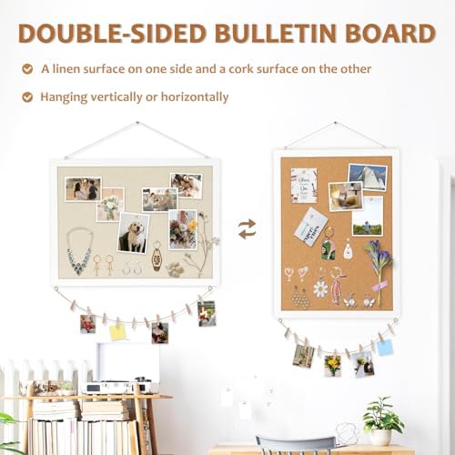 Double-Sided Wood Framed Cork Board with Linen, 36" x 24" - Image 2