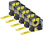 NineLeaf 5 Pack Compatible Labels Tape Replacement for Dymo 1805444 1 inch Black on Yellow Heat Shrink Tube Labels 24mm x 1.5m for Wires and Cables Use in Rhino 6000 6500 Label Maker by NineLeaf