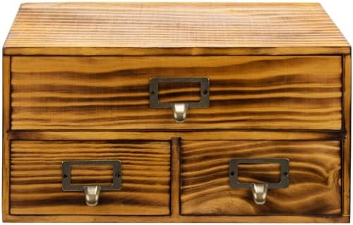 3-Drawer Charred Ebony Wood Desktop Cabinet - Classic Brown Desktop Chest Drawer Unit - Vintage Solid Wood Storage Drawers for Table - Office Study Table Organizer Cabinet - Card Catalog Drawers… by PrimoSupply