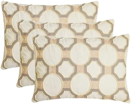 The HomeCentric Decorative Lumbar Pillow Cover Ivory 12"x16" (30x40 cm) Cotton Linen Embroidery, Handmade, Pearl Oblong Pillow Cover, Geometric Contemporary Style - Penina - Image 5