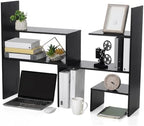 Briwooody Expandable Dorm Desk Hutch Adjustable Desktop Bookshelf,Black by Briwooody