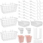 Pegboard Organizer Set 42Pack Peg Board Baskets Hooks Bins Cups(White Pink) by GCORE