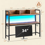REIBII 2-Tier Desk Shelf with LED for Bedroom and Home Office, Rustic Brown - Image 2