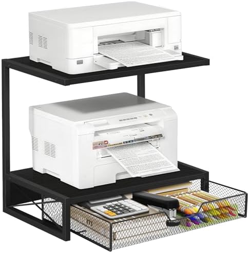 ELITEROO 2-Tier Printer Shelf with Drawers, Wooden Desk Shelf for Printer by ELITEROO