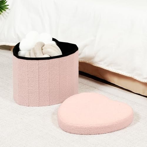 B FSOBEIIALEO Storage Ottoman Heart Shaped Ottoman with Storage, Pink - Image 2