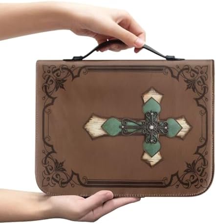 Retro Blue Cross Bible Cover Case for Women Fashion PU Leather Bible Book Case Lightweight Portable Brief Case Stationary Supplies Storage - Image 2