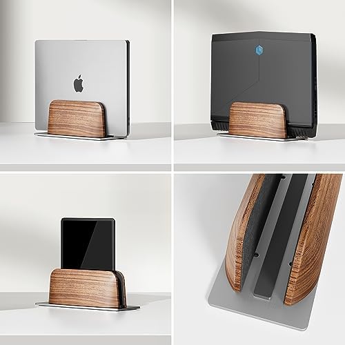 UPERGO Vertical Laptop Stand, Minimalist Wood Holder for MacBook, Walnut - Image 6