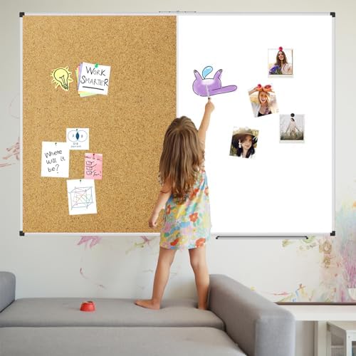 XBoard Magnetic White Board and Bulletin Corkboard Combination, 60 x 48 Inch Foldable Dry Erase & Cork Combo Board for wall with Aluminum Frame, 5' x 4' Notice Memo Board Pin Vision Board - Image 7