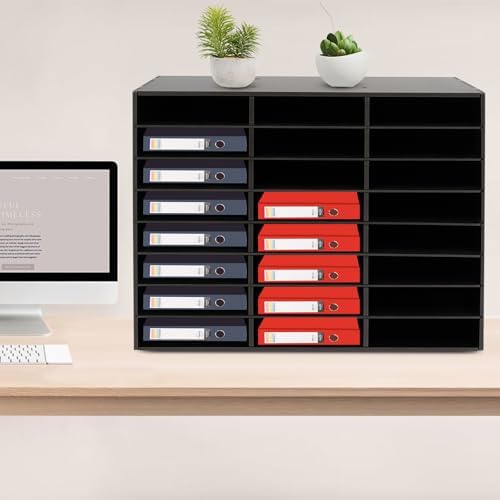 24 Slots Literature Organizer Desktop, Document Mail Literature Classroom Mailbox Office Mailbox Organizer, Wood Adjustable Literature for Office Home School Classroom Keepers (Black) - Image 3