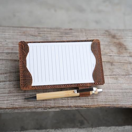 Genuine Leather Note Index Card Holder Slim Pocket Sleeve 3 x 5 Cover for Travel Sleeve 3" x 5" (12.7cm x 7.6cm) Vertical Note Card Case Weatherproof 05 (Flower Brown, 3 x 5) - Image 5