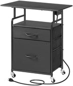 HOOBRO Printer Stand, Printer Table with Drawers, Mobile Filing Cabinet with Charging Station, Printer Cart for Home Office, Living Room, Black BB15UPS01 by HOOBRO