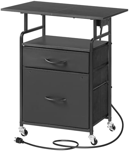 HOOBRO Printer Stand, Printer Table with Drawers, Mobile Filing Cabinet with Charging Station, Printer Cart for Home Office, Living Room, Black BB15UPS01 by HOOBRO