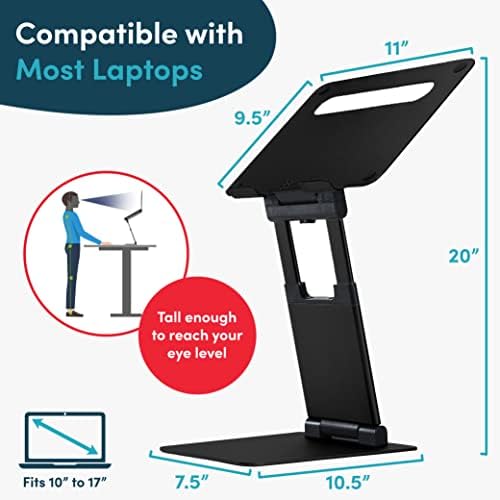 Lifelong Aluminum Adjustable Laptop Stand, Extra Tall 20" Riser, Black - Image 5