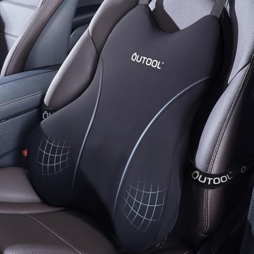 Patented Lumbar Support Pillow for Car, Truck Accessories Travel Essentials, Memory Foam Back Cushion for Driving Seat, Back Pain Relief,Washable Cover, Lower Back Support Fits Most Cars(Black) by QUTOOL