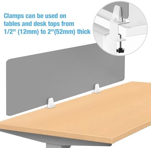 Desk Divider 4 Pcs Desk Privacy Panel 47.2''L x 15.8W'' Office Partitions Grey Acrylic Panel Pack of 4 Desk Divider Partition with Adjustable Universal Base Brand: Yeaborn - Image 7