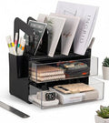LALOBLUE Acrylic Desk Organizer with Drawer and Vertical File Holder, Desk Organizers and Accessories, Multi-Functional Office Supplies Organizer for Home or Work Desk, Black by Laloblue