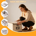 Large Square Storage Bin with Lid, Foldable Organizer Box with Handles & Label Design, for Office, Closet, Home, Documents, Grey, 12.20 x 10.63 x 10.63 Inches, 2 Pack - Image 5