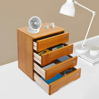 4 Drawers Wooden Desktop Storage Box W/Lockable Drawers,16 In H Office Supplies File Organizer, Flat File Cabinet,Wood Rail & Curved Handle For Dresser Tabletop. (Wood Yellow) - Image 5