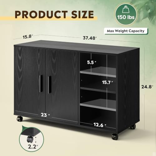 DEVAISE Office File Cabinet, Rolling Printer Stand, Black - Image 3